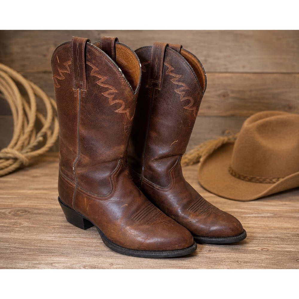 Ariat Brown Heritage Western Leather Cowboy Boots Work Ranch Distressed 10D